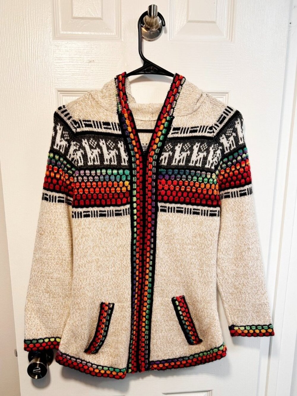 Peruvian Alpaca Blend Hooded Llama Cardigan